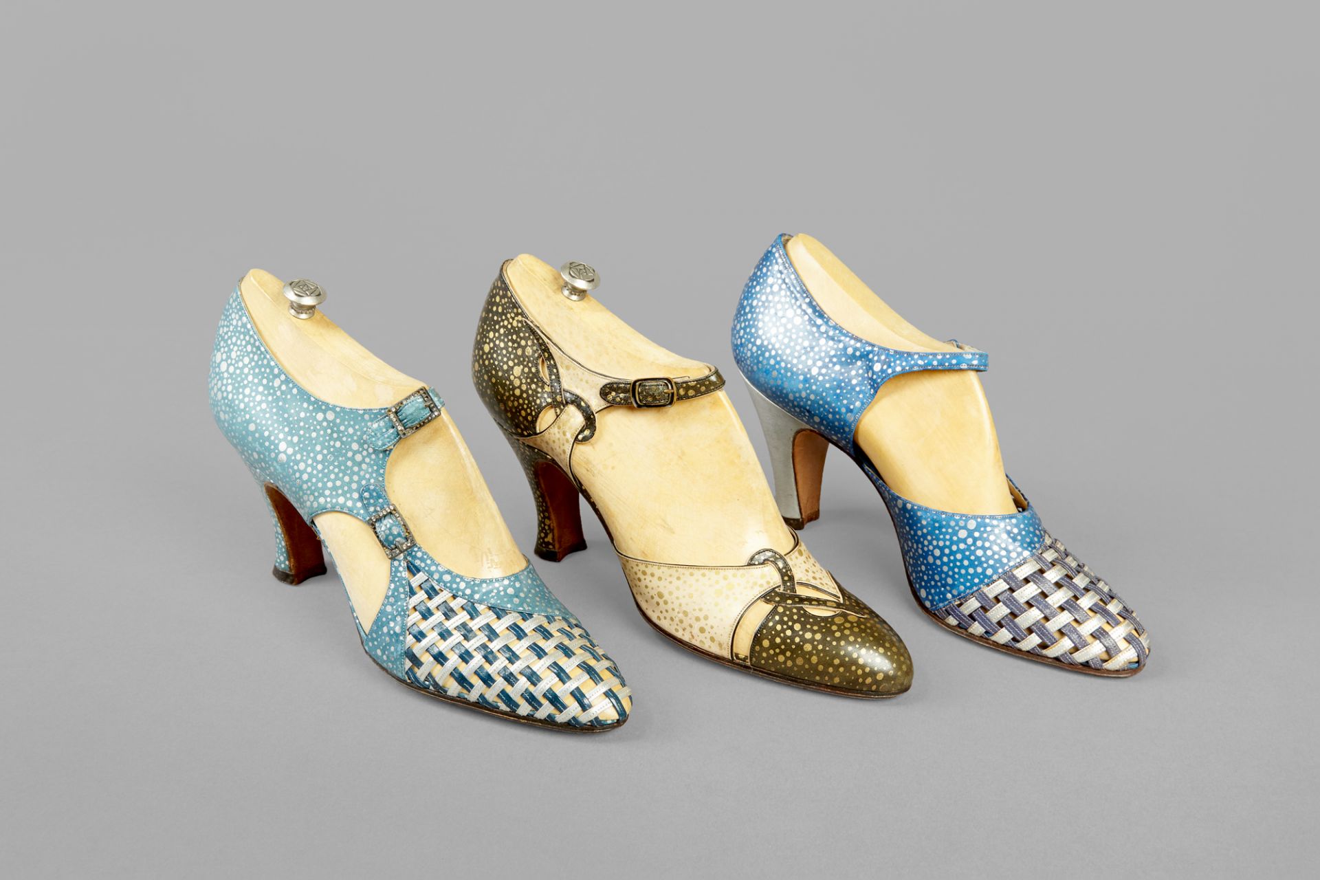 Instep buckle pumps with lasts, Sternhimmel, Roger Vivier for Heyl und Waeldin, Paris, France, 1933–1934 Instep buckle pumps with lasts, Sternhimmel, Roger Vivier for Heyl und Waeldin, Paris, France, 1933–1934