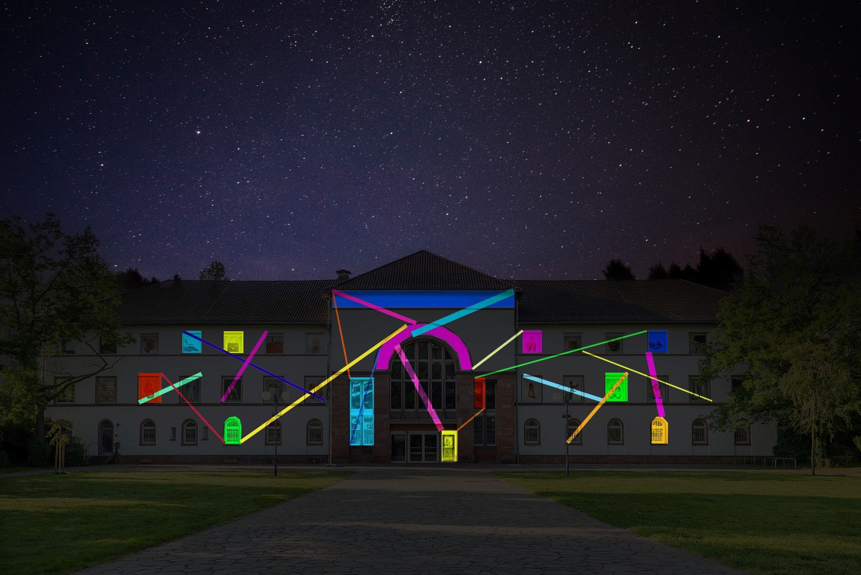 Visualisierung Lichtprojektion „Flashlines“ an der Fassade des Deutschen Ledermuseum © P. Kulcsar
